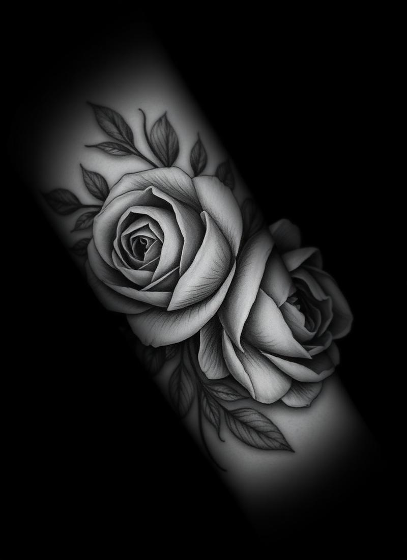 Tatuagem autoral — Floral black & grey